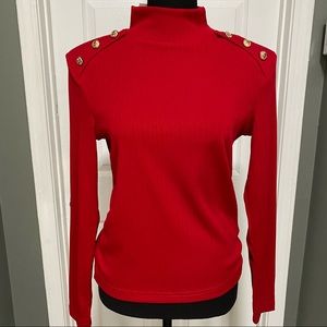 Walter Baker Red Long Sleeve with Gold Button Details Blouse Size M